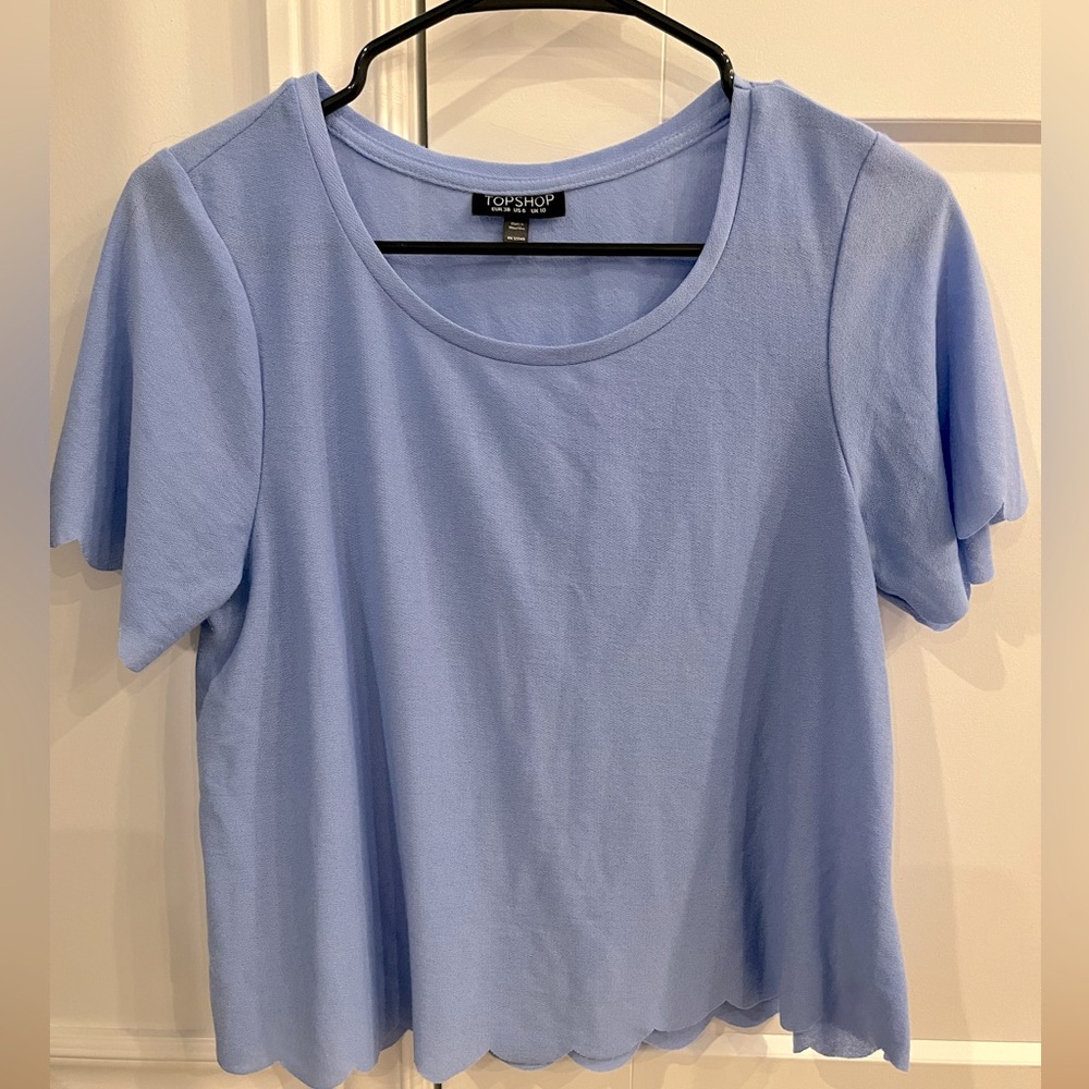 Ladies Size 6 Topshop Blue Shirt - Light Fabric with Cute Hemming